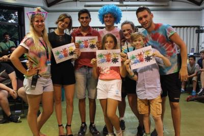 campers and staff having colour war fun at activity residential camp in uk