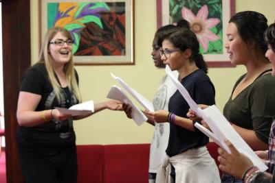 girls singing in musical theatre at multi activity camp for kids and teens in uk