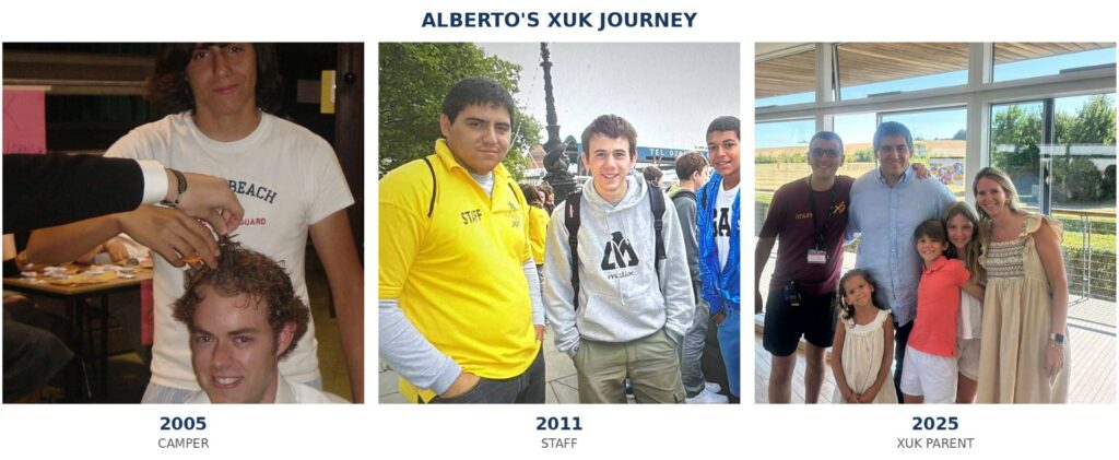 Alberto at XUK as a camper in 2005, staff member in 2011 and parent in 2025